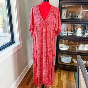 Khush Red Snake Print Maxi Dress Swim Coverup with Tie Sides Plus Size 3X